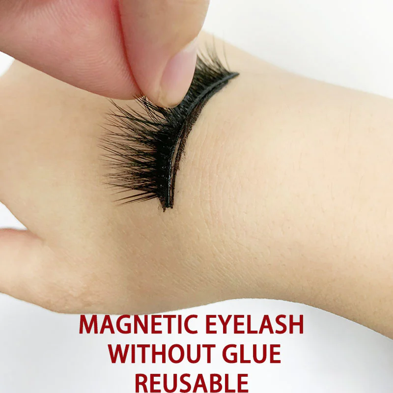 Newest 3 Pair Natural False Magnetic Eyelashes With Eyeliner & Tweezer Set